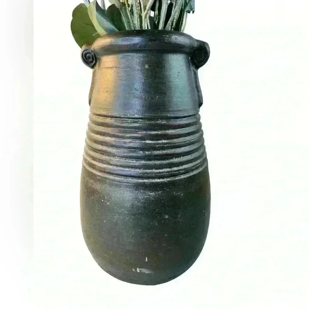 Pier 1 Imports 10” Dark Gray Interior Decorative Vase Rustic Matte Stone